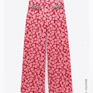 2022 Zara Jewel Floral Pants - Red and Pink